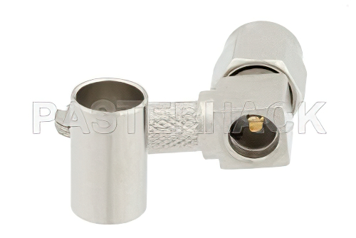 RP-SMA Male Right Angle Connector Crimp/Solder Attachment for RG55, RG142, RG223, RG400