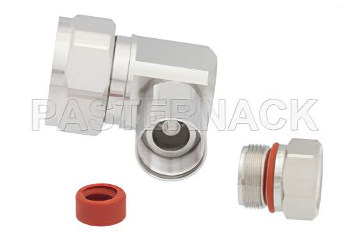 7/16 DIN Male Right Angle Connector Clamp/Non-Solder Contact Attachment For 1/2 inch Helical, IP 68 Rated