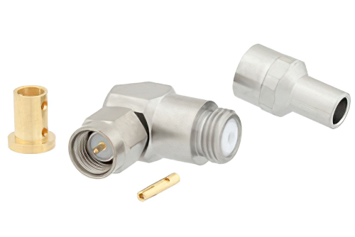 SMA Male Right Angle Connector Clamp/Solder Attachment for PE-SR402AL, PE-SR402FL, PE-SR402FLJ, PE-SR402TN, RG402
