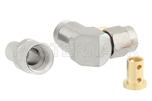 SMA Male Right Angle Connector Clamp/Solder Attachment for PE-SR402AL, PE-SR402FL, PE-SR402FLJ, PE-SR402TN, RG402