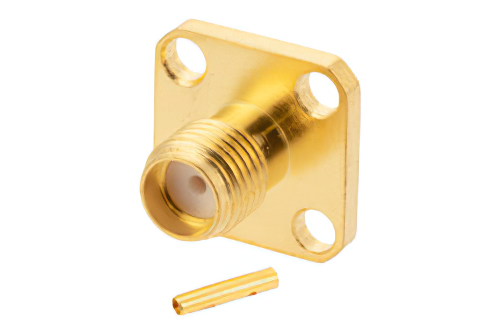 SMA Female Connector Solder Attachment 4 Hole Flange Mount for RG405, RG405 Tinned, PE-SR405FL, PE-SR405AL, .340 inch Hole Spacing