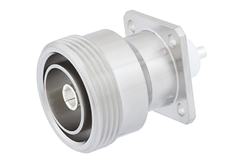 7/16 DIN Female Low PIM Connector Solder Attachment 4 Hole Flange Mount Stub Terminal, .120 inch Diameter