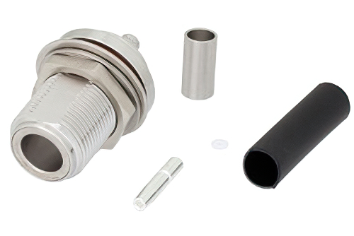 N Female Bulkhead Mount Connector Crimp/Solder Attachment for LMR-200, PE-C200, IP67 Rated