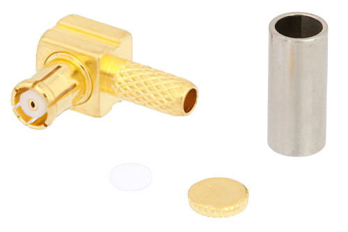 Reverse Polarity MCX Plug Right Angle Push-On Connector Crimp/Solder Attachment for RG316, RG188, RG174, Gold Color