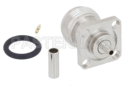 N Female Connector Crimp/Solder Attachment 4 Hole Flange Mount for RG316, RG174, LMR-100, IP67 Rated