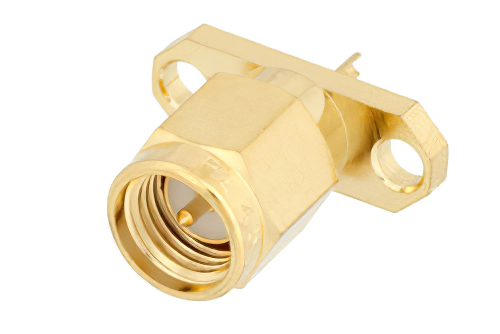 SMA Male Connector Solder Attachment 2 Hole Flange Mount Solder Cup Terminal