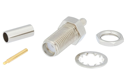 Reverse Polarity SMA Female Bulkhead Mount Connector Crimp/Solder Attachment for RG188-DS, RG316-DS, .235 inch D Hole