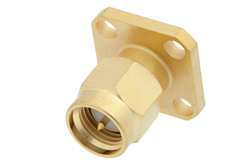 SMA Male Connector Solder Attachment 4 Hole Flange Mount Solder Cup Terminal, .340 inch Hole Spacing