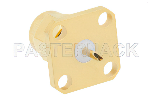 SMA Male Connector Solder Attachment 4 Hole Flange Mount Solder Cup Terminal, .340 inch Hole Spacing
