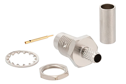 75 Ohm SMC Jack Bulkhead Mount Connector Crimp/Solder Attachment for RG180, RG195, .177 inch D Hole