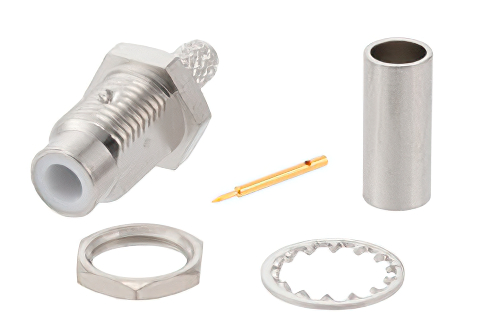TNC Female Connector Clamp/Solder Attachment 4 Hole Flange Mount for RG402/U, PE-SR402FL, PE-SR402AL, .500 inch Threaded Hole Spacing
