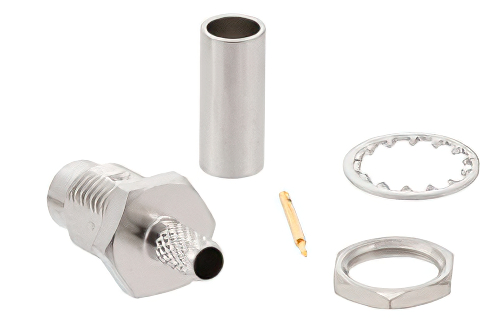TNC Female Connector Clamp/Solder Attachment 4 Hole Flange Mount for RG402/U, PE-SR402FL, PE-SR402AL, .500 inch Threaded Hole Spacing