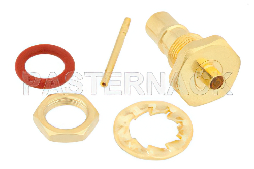 QMA Female Bulkhead Mount Connector Solder Attachment for PE-SR405AL, PE-SR405FL, RG405, .268 inch D Hole