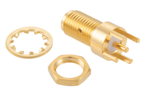 SMA Female Bulkhead Mount Connector Solder Attachment Thru Hole PCB, .235 inch D Hole