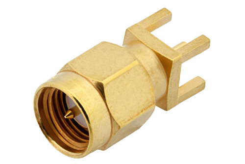 SMA Male Connector Solder Attachment Thru Hole PCB, .200 inch x .067 inch Hole Spacing