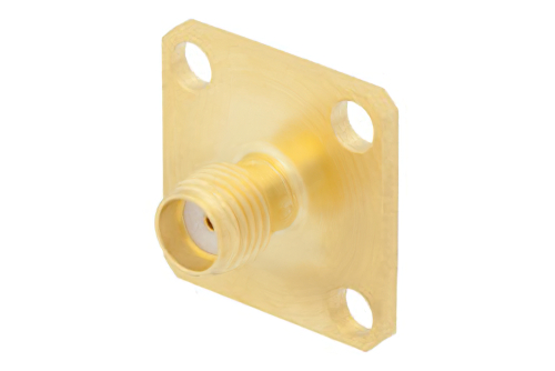 SMA Female Connector Solder Attachment 4 Hole Flange Mount Solder Cup Terminal, .500 inch Hole Spacing