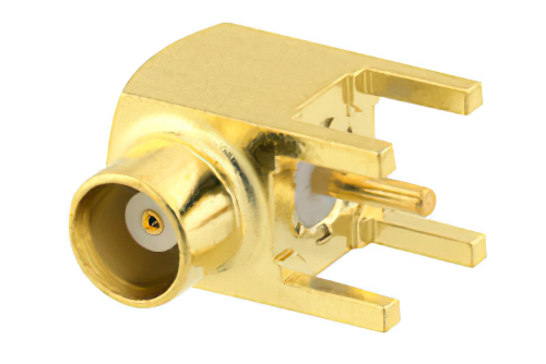 MCX Jack Right Angle Connector Solder Attachment Thru Hole PCB, .200 inch x .059 inch Hole Spacing