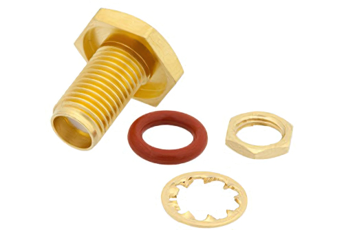 SMA Female Bulkhead Mount Hermetically Sealed Connector Solder Attachment Stub Terminal, .235 inch D Hole