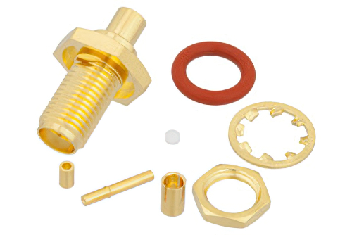 SMA Female Bulkhead Mount Connector Crimp/Solder Attachment for RG178, RG196, .235 inch D Hole