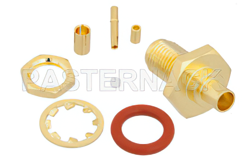 SMA Female Bulkhead Mount Connector Crimp/Solder Attachment for RG178, RG196, .235 inch D Hole