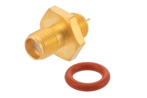 SMA Female Bulkhead Mount Hermetically Sealed Connector Solder Attachment Stub Terminal, .250 inch Diameter, Front Mount IP67 Rated