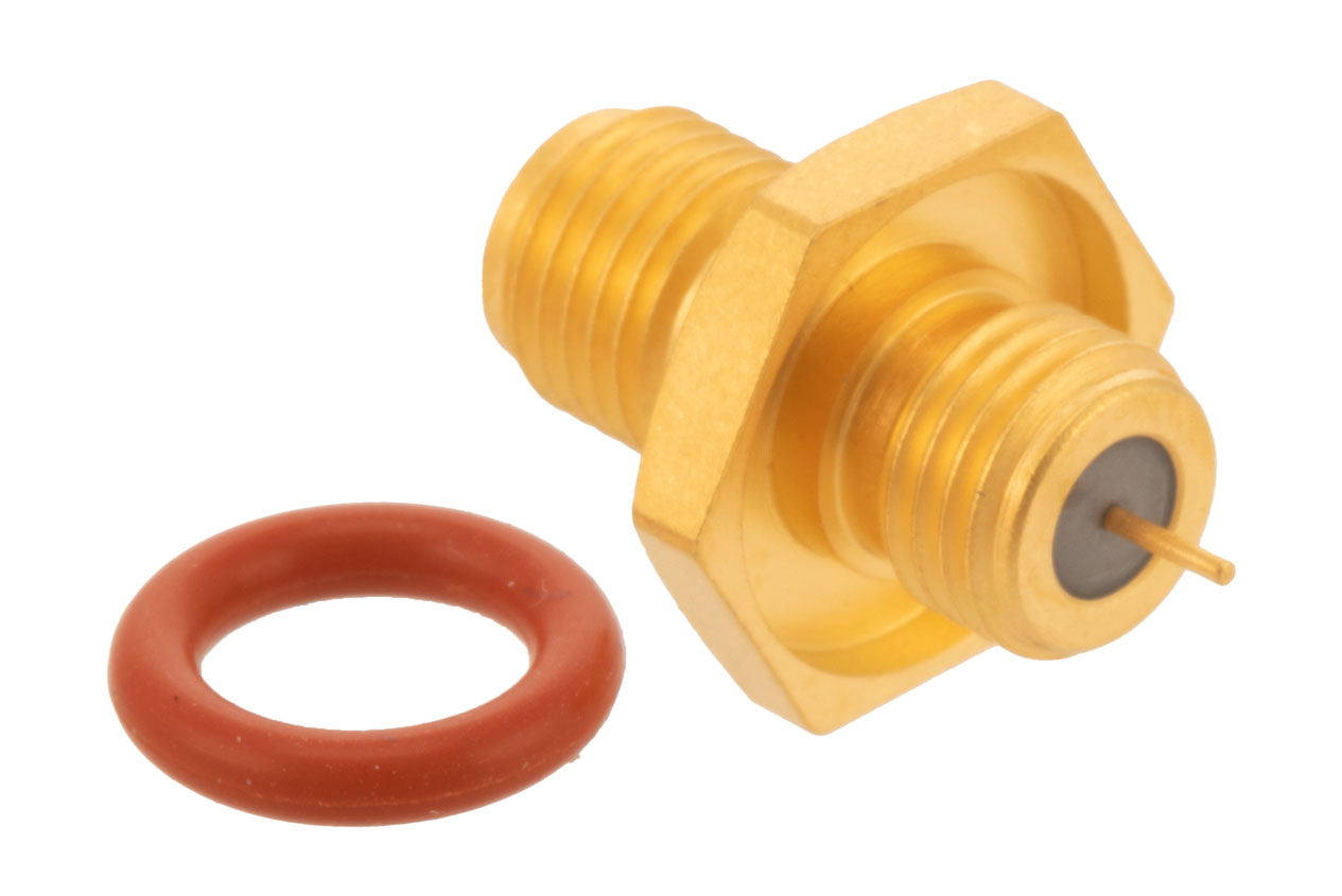 SMA Female Bulkhead Mount Hermetically Sealed Connector Solder Attachment Stub Terminal, .250 inch Diameter, Front Mount IP67 Rated