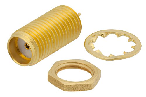 SMA Female Bulkhead Mount Hermetically Sealed Connector Solder Attachment Stub Terminal, .250 inch Diameter