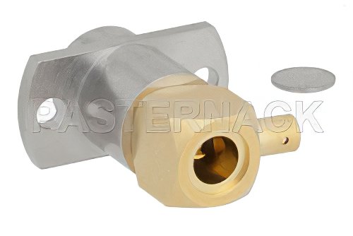 BMA Jack Right Angle Slide-On Connector Solder Attachment 2 Hole Flange Mount for RG405, PE-SR405AL, PE-SR405FL, PE-SR405FLJ, Gold Body