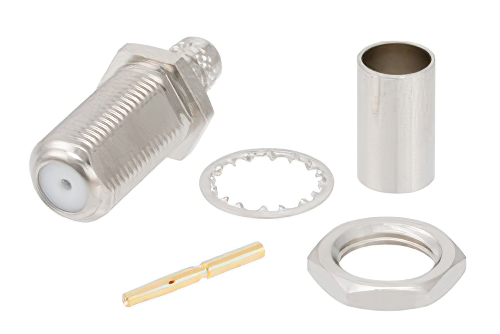 75 Ohm F Female Bulkhead Mount Connector Crimp/Solder Attachment for RG59B/U, RG62, RG71