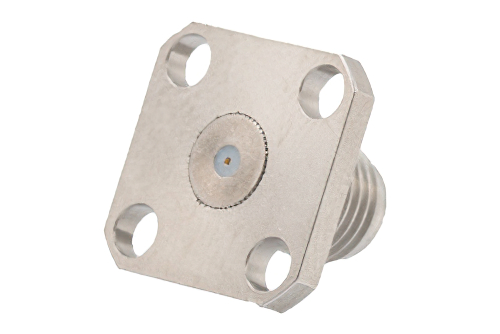 SMA Female Field Replaceable Connector 4 Hole Flange Mount 0.009 inch Pin, .340 inch Hole Spacing with Metal Contact Ring