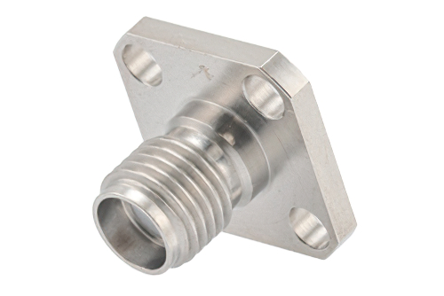 SMA Female Field Replaceable Connector 4 Hole Flange Mount 0.012 inch Pin, .340 inch Hole Spacing with Metal Contact Ring