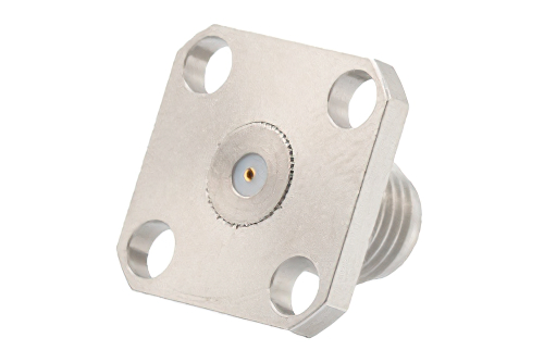 SMA Female Field Replaceable Connector 4 Hole Flange Mount 0.015 inch Pin, .340 inch Hole Spacing with Metal Contact Ring