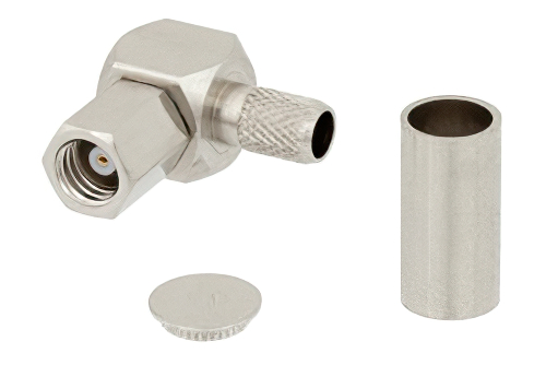 SMC Plug Right Angle Connector Crimp/Solder Attachment for RG58, RG303, RG141, PE-C195, PE-P195, LMR-195, 0.195 inch