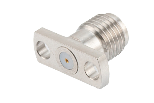 SMA Female Field Replaceable Connector 2 Hole Flange Mount 0.018 inch Pin, .355 inch Hole Spacing with Metal Contact Ring