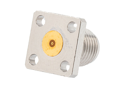 2.92mm Female Field Replaceable Connector 4 Hole Flange Mount 0.009 inch Pin, .250 inch Hole Spacing with Metal Contact Ring