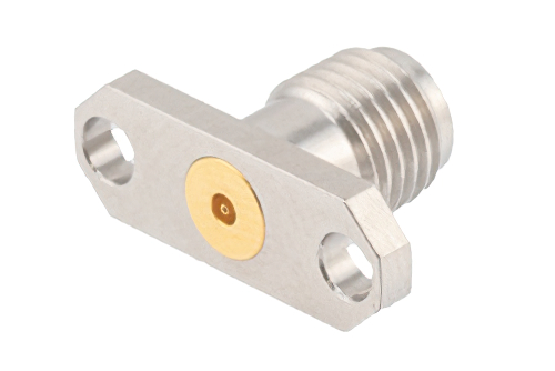 2.92mm Female Field Replaceable Connector 2 Hole Flange Mount 0.012 inch Pin, .481 inch Hole Spacing, with Metal Contact Ring