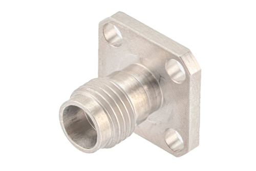 2.4mm Female Field Replaceable Connector 4 Hole Flange Mount 0.015 inch Pin, .340 inch Hole Spacing, with Metal Contact Ring