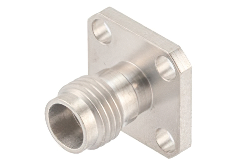 2.4mm Female Field Replaceable Connector 4 Hole Flange Mount 0.02 inch Pin, .340 inch Hole Spacing, with Metal Contact Ring