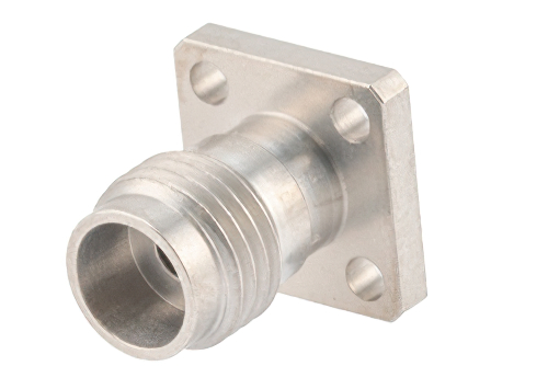 2.4mm Female Field Replaceable Connector 4 Hole Flange Mount 0.009 inch Pin, .250 inch Hole Spacing with Metal Contact Ring