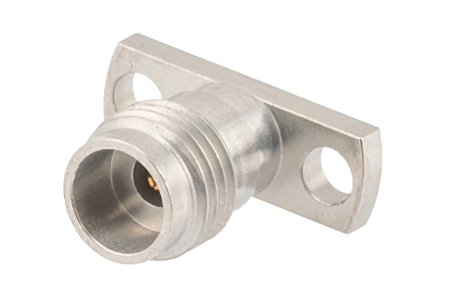 2.4mm Female Field Replaceable Connector 2 Hole Flange Mount 0.012 inch Pin, .400 inch Hole Spacing with Metal Contact Ring