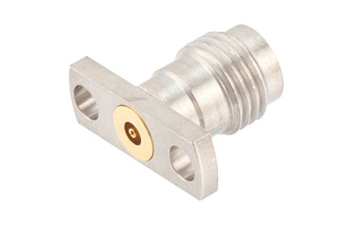 2.4mm Female Field Replaceable Connector 2 Hole Flange Mount 0.02 inch Pin, .400 inch Hole Spacing with Metal Contact Ring