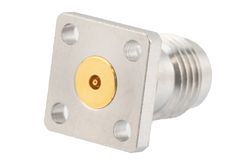 1.85mm Female Field Replaceable Connector 4 Hole Flange Mount 0.009 inch Pin, .250 inch Hole Spacing with Metal Contact Ring