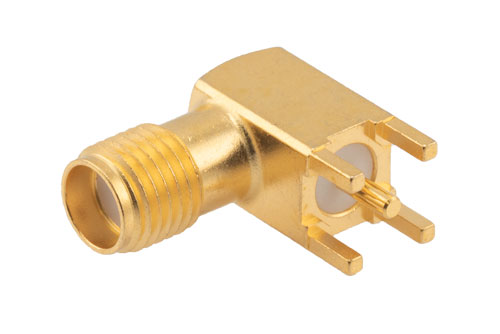 100-Pack SMA Female Right Angle Bulkhead Thru Hole PCB 0.200“ Solder Connector 
