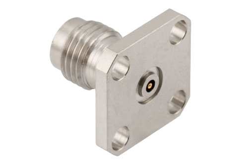 1.85mm Female Field Replaceable Connector 4 Hole Flange Mount with EMI gasket, accepts 0.3mm (.012inch) pin