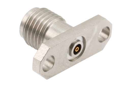 2.92mm Female Field Replaceable Connector 2 Hole Flange Mount with EMI gasket, accepts 0.51mm (.020inch) pin