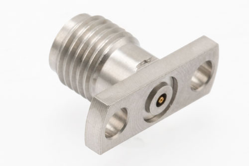 2.92mm Female Field Replaceable Connector 2 Hole Flange Mount with EMI gasket, accepts 0.3mm (.012inch) pin