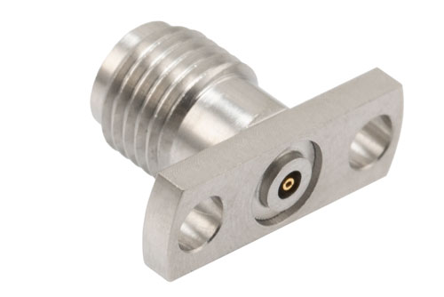 2.92mm Female Field Replaceable Connector 2 Hole Flange Mount with EMI gasket, accepts 0.38mm (.015inch) pin