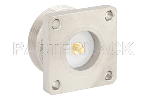 7/16 DIN Female Connector Threaded Pin Attachment 4 Hole Flange Mount Pin Terminal, .975 inch Hole Spacing