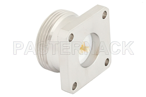 7/16 DIN Female Connector Threaded Pin Attachment 4 Hole Flange Mount Pin Terminal, .975 inch Hole Spacing