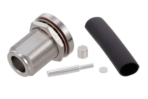 N Female Bulkhead Mount Low PIM Connector Solder Attachment for PE-SR402FL, PE-SR402FLJ, RG402, PE-SR402AL